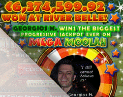 Georgios M. a gagné le Jackpot Progressif de 6,3 Millions d'Euros sur Mega Moolah au casino River Belle